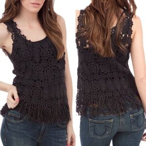 Anthropologie HWR Crochet Knit Fringe Boho Top